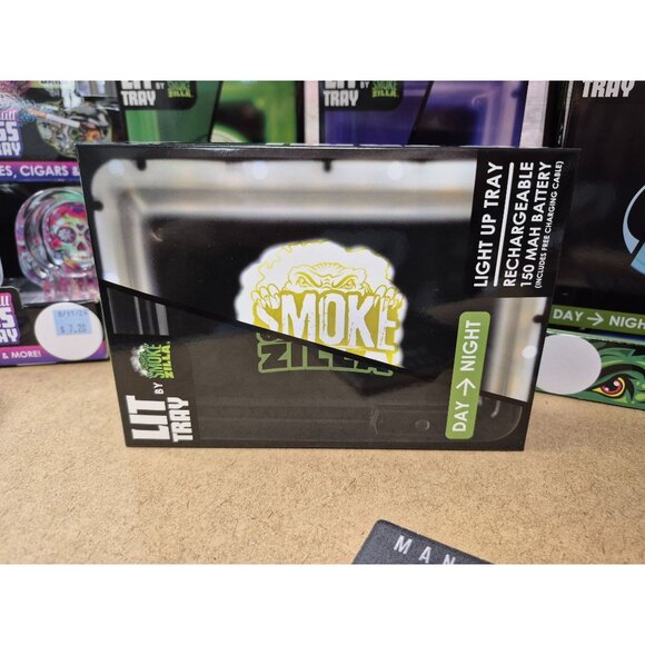 Smokezilla Lit Tray Light-Up Rechargeable Rolling Tray With Green & White Smokzi - Picture 1 of 6